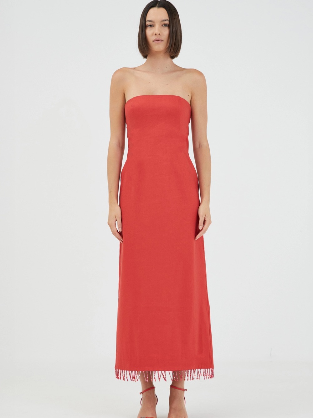 Third Form Flame Linen Strapless Dress